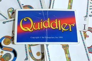 Pile of Quiddler cards on a table