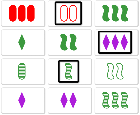 Set card game with images that are all different