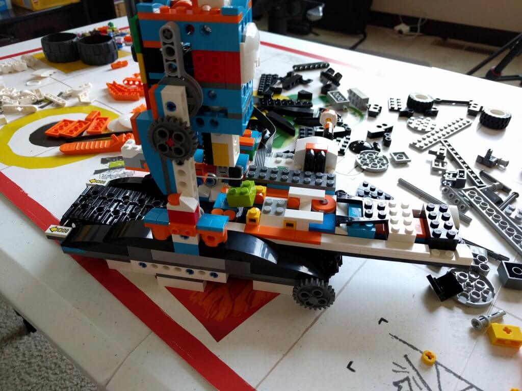 factory model of LEGO Boost in the process of being built